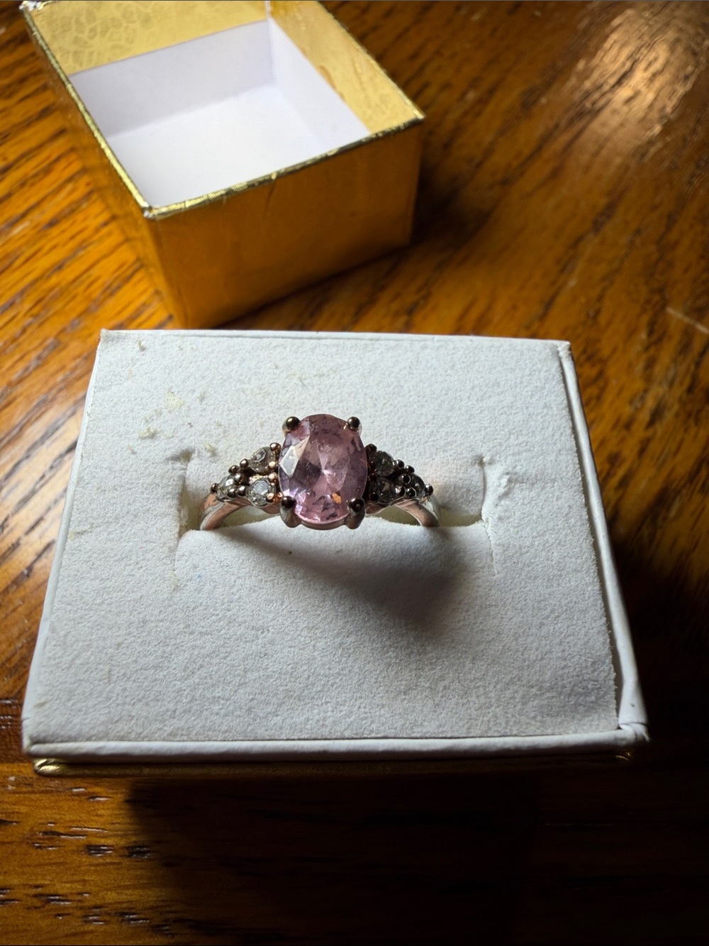Rose Pink Oval Gemstone Ring in Silver-Tone Setting